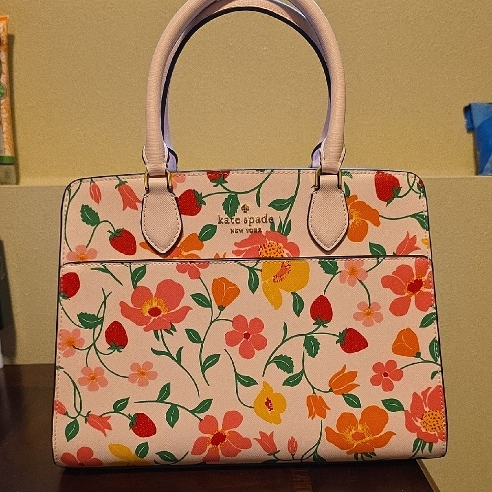 Kate Spade Floral Satchel - Pink, Red, Green, Yellow With Cross Body Strap